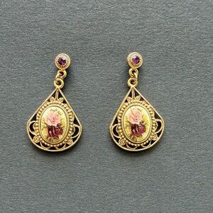 1928 Gold and Purple Teardrop Earrings